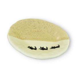 Oval Plate -Kuro Neko White
