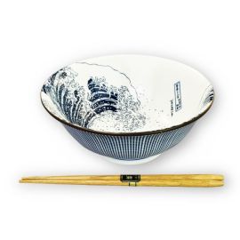 Ramen Bowl w/Chopsticks -Hokusai Fuji Sendan Tokusa Blue *FINAL SALE*
