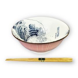 Ramen Bowl w/Chopsticks -Hokusai Fuji Sendan Tokusa Red *FINAL SALE*
